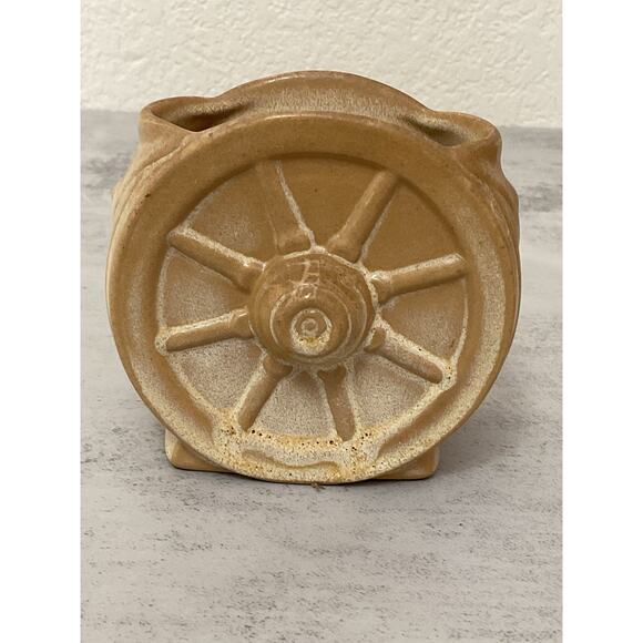 Vintage Frankoma Pottery Tan Wagon Wheel Sugar Bowl USA - Picture 1 of 7